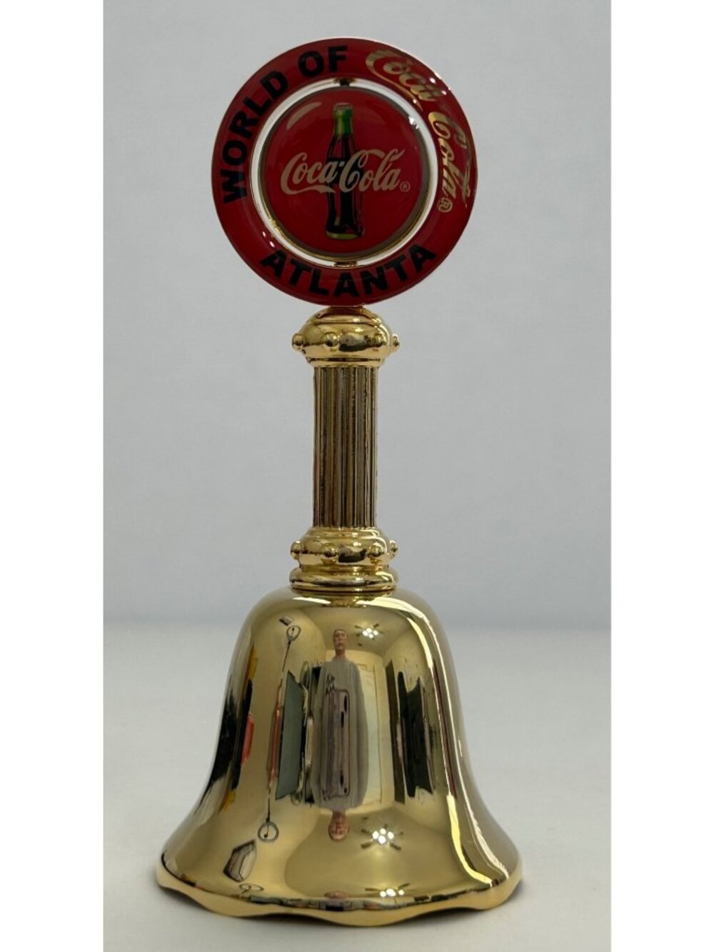 World Of Coca-Cola Atlanta Souvenir Brass Bell Enamel Accents 4.5" w/ Dome Coke